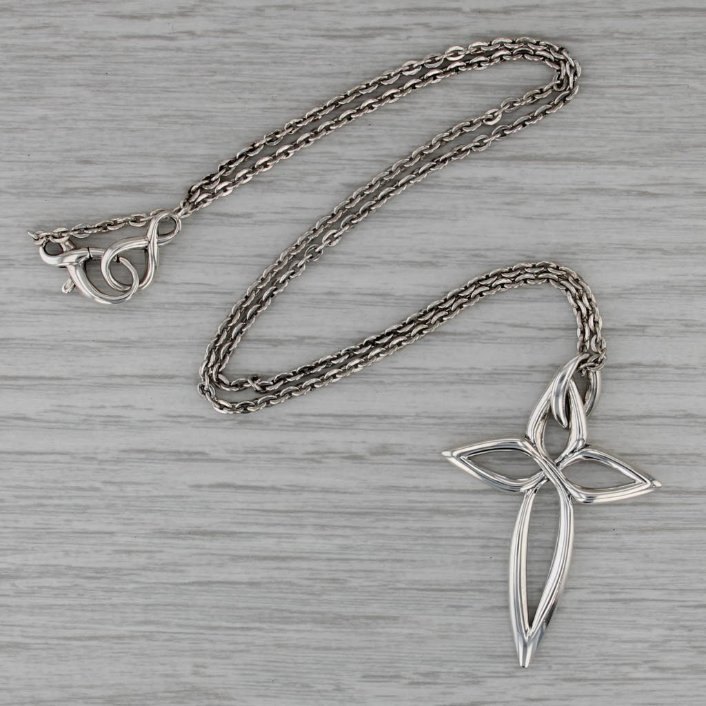 Ann King Arabesque Cross Pendant Necklace Sterling Silver 19.5" Cable Chain