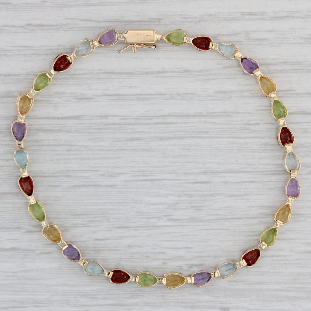 Gray 11.25ctw Gemstone Tennis Bracelet 14k Gold Amethyst Topaz Garnet Peridot Citrine