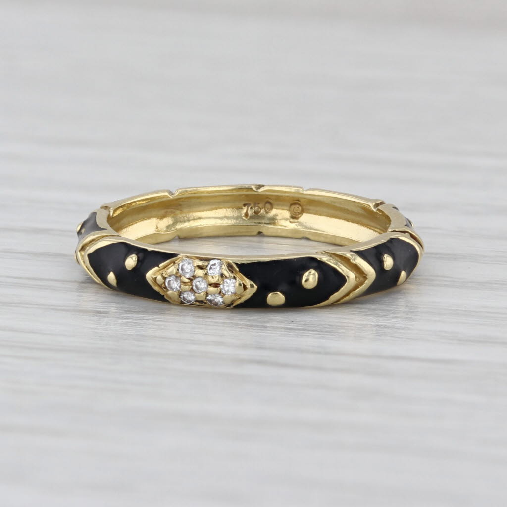 Hidalgo Diamond Enamel Band 18k Yellow Gold Size 6.25 Stackable Ring