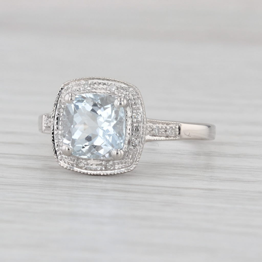1.64ctw Aquamarine Diamond Halo Ring 14k White Gold Size 8