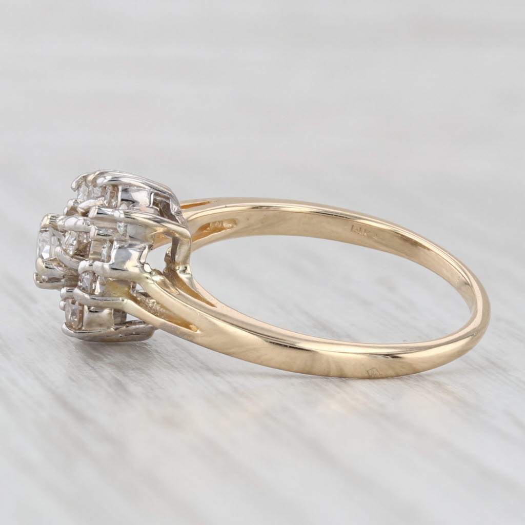 Light Gray 0.90ctw Diamond Cluster Ring 14k Yellow White Gold Size 9.5