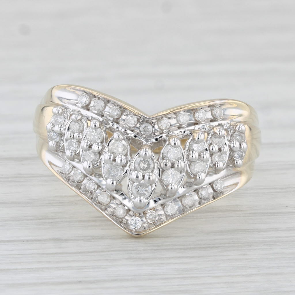 Light Gray 0.24ctw Diamond Contoured Tiered Ring 10k Yellow Gold Size 10.5 Cocktail