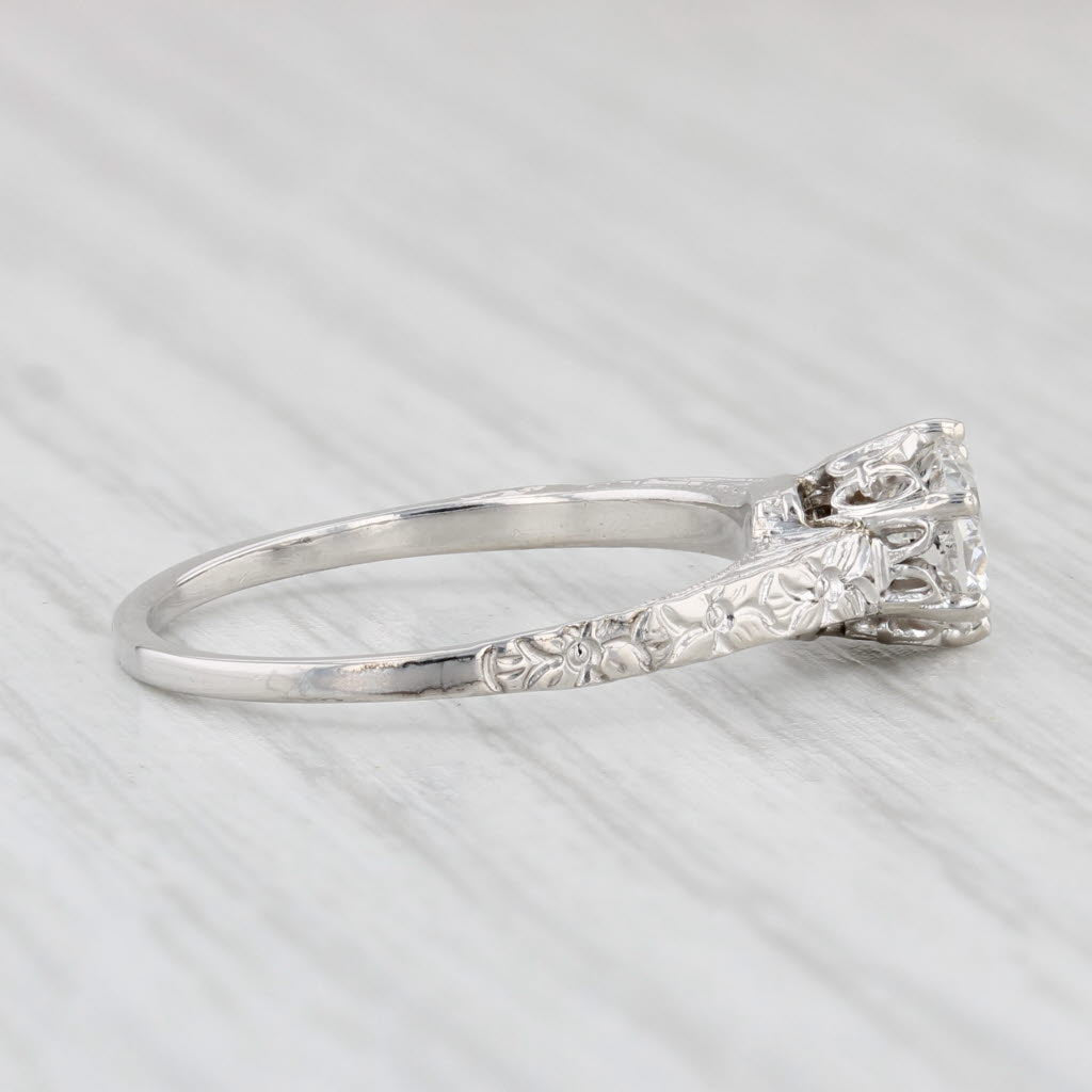 Light Gray Antique Diamond Solitaire Engagement Ring 14k White Gold Floral Band Size 6.25