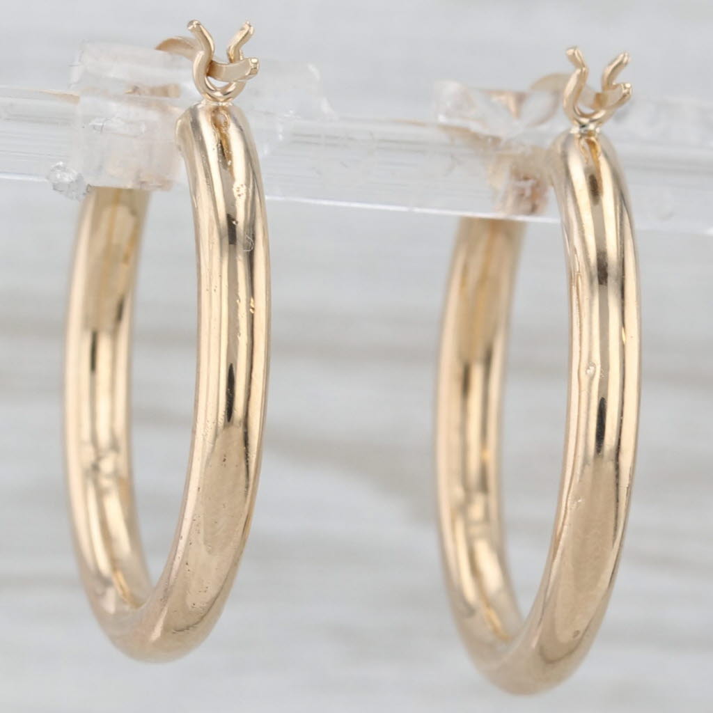 Gray Round Hoop Earrings 14k Yellow Gold Snap Top 25 x 3mm Hoops