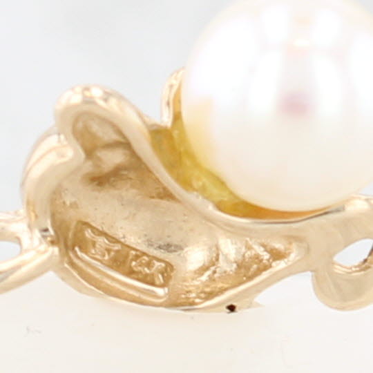 Beige Cultured Pearl Bead Dolphin Pendant 14k Yellow Gold Small Drop