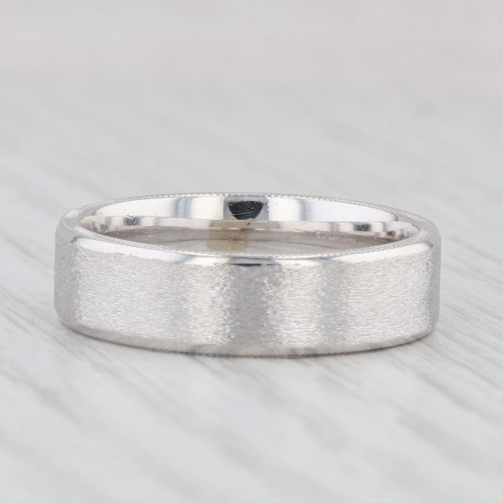 Light Gray Art Carved Men's Wedding Band 14k White Gold Brushed Finish Size 10 Ring