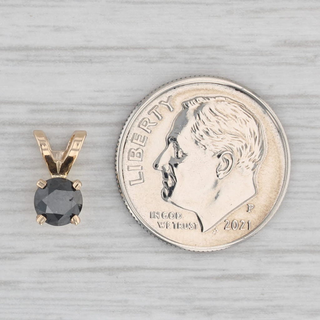 Light Gray 0.63ct Black Diamond Pendant 14k Yellow Gold Round Solitaire Small Drop