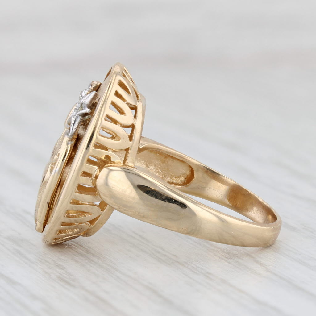 Light Gray Diamond Mother & Child Star Signet Ring 14k Yellow Gold Size 6.75