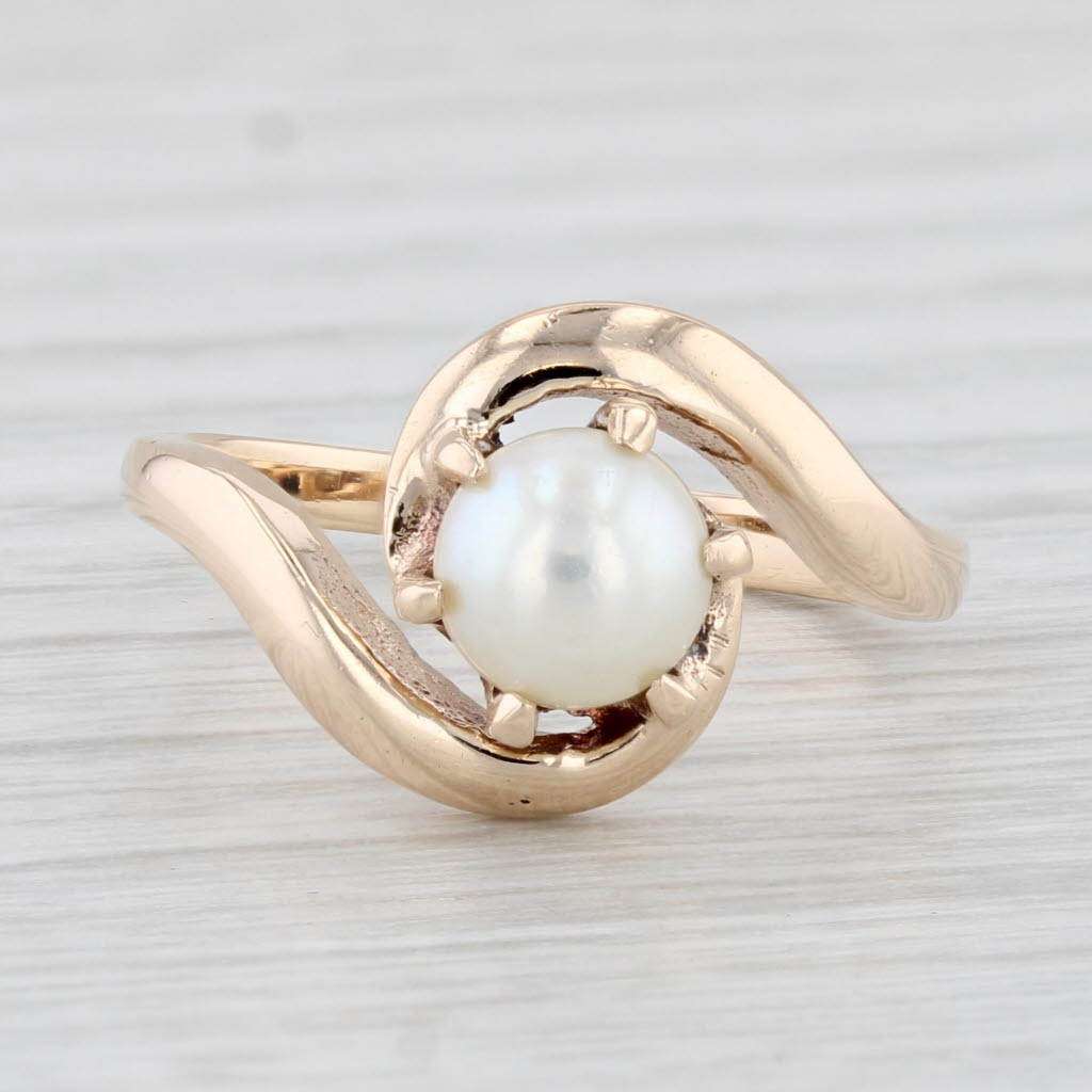 Light Gray Cultured Pearl Solitaire Ring 10k Yellow Gold Size 6 Bypass