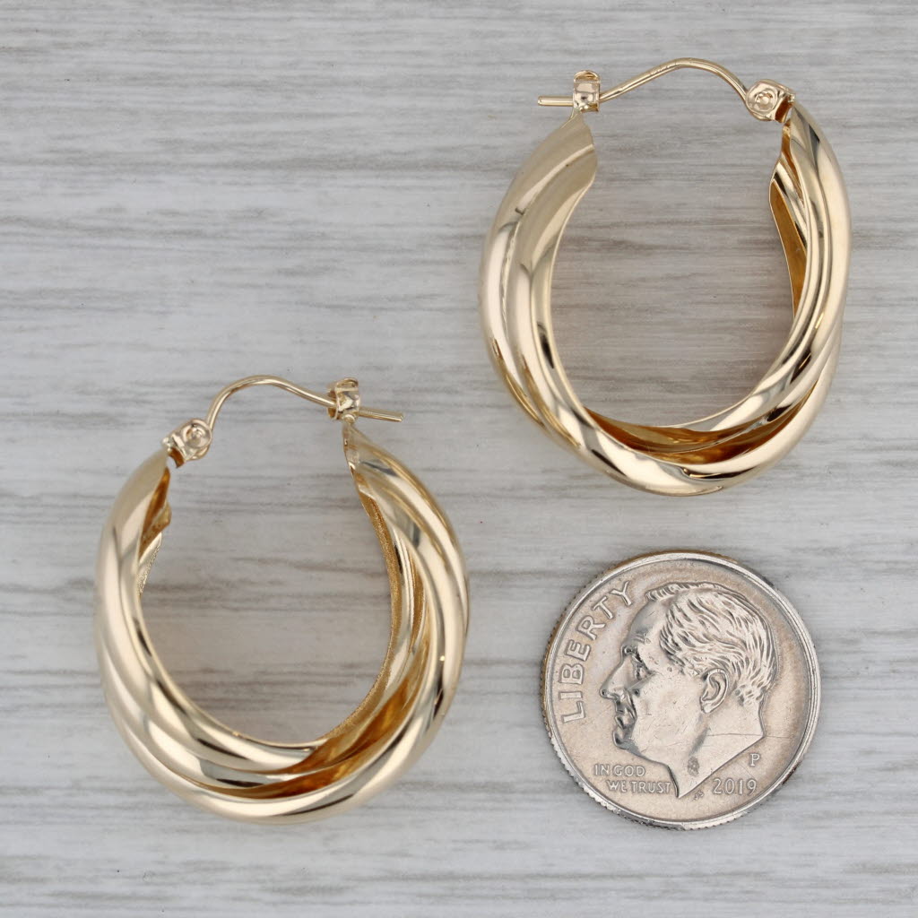 Dark Gray Layered Hoop Earrings 14k Yellow Gold Snap Top Round Hoops