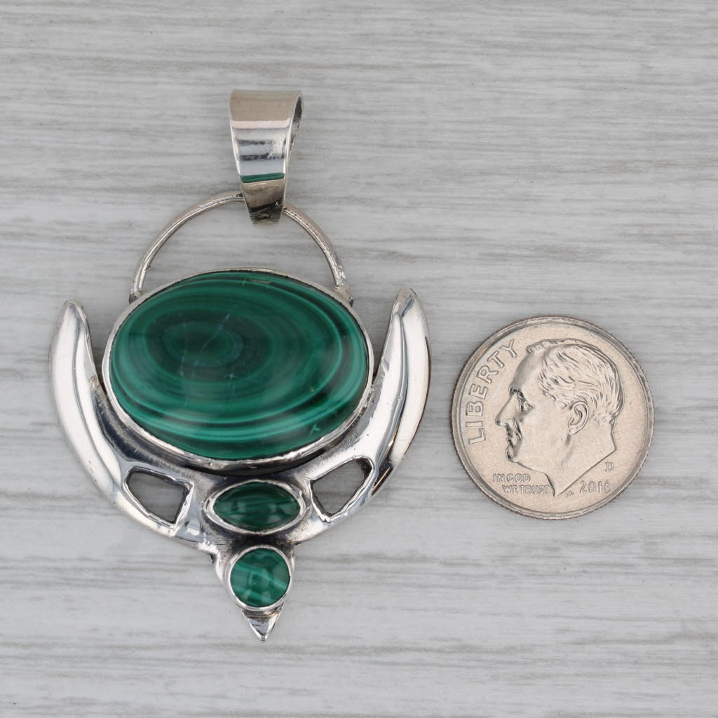Gray Green Malachite Statement Pendant Sterling Silver