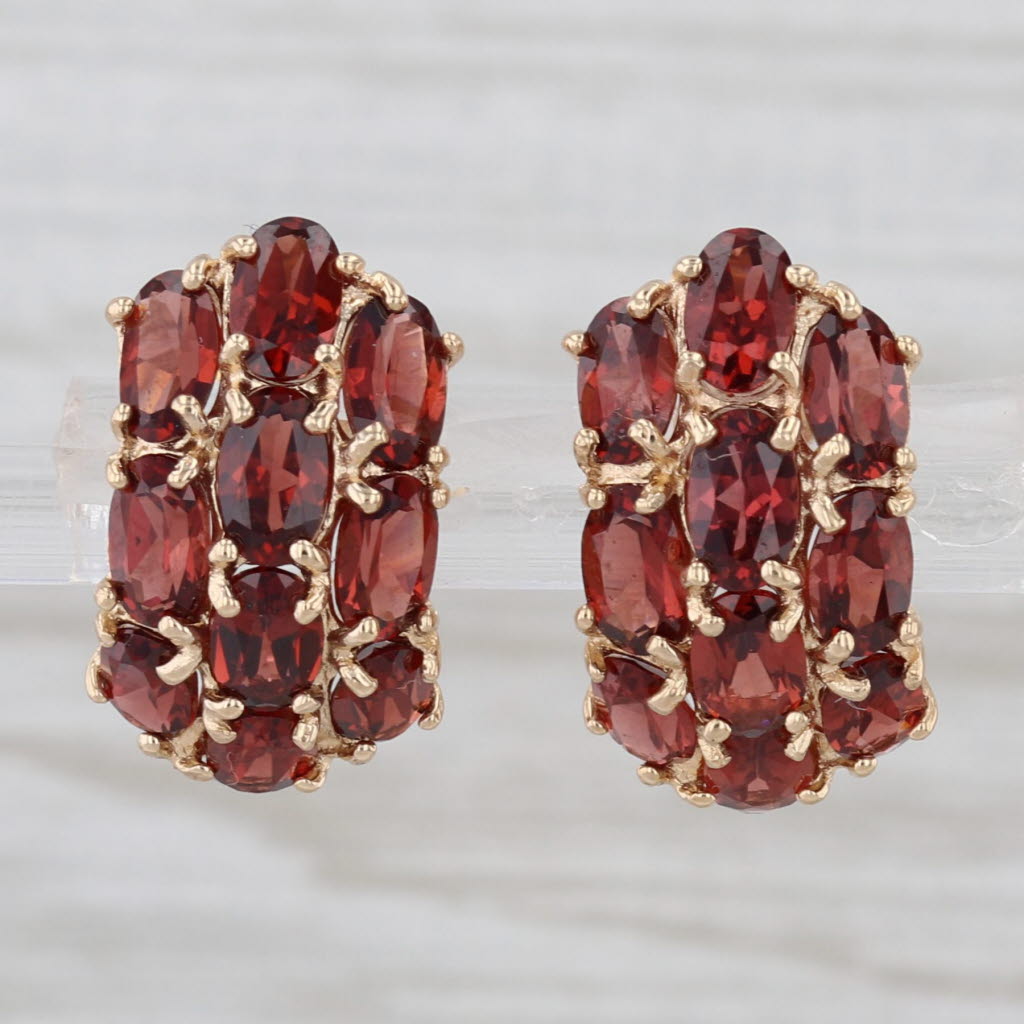 6ctw Red Garnet Cluster Earrings 14k Yellow Gold Drops Butterflu Backs