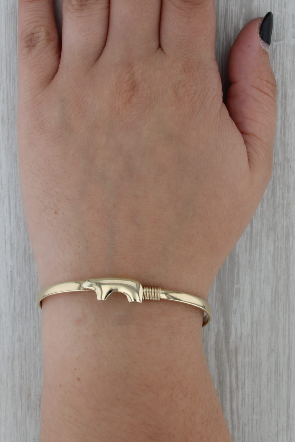 Bear Bangle Bracelet 14k Yellow Gold Hook Clasp 6.75"