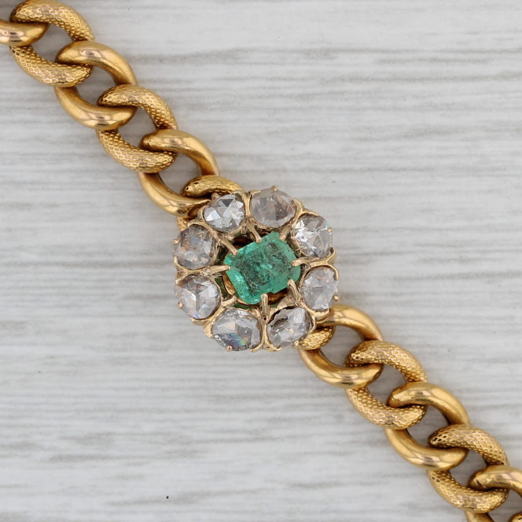 Gray Antique 0.50ctw Green Beryl Diamond Charm Bracelet 17k 20k Gold 7.5" Curb Chain