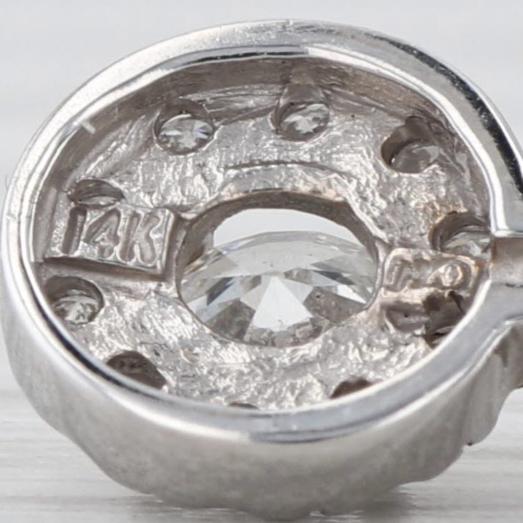 0.51ctw IGI Diamond Halo Pendant Necklace 14k White Gold Wheat Chain