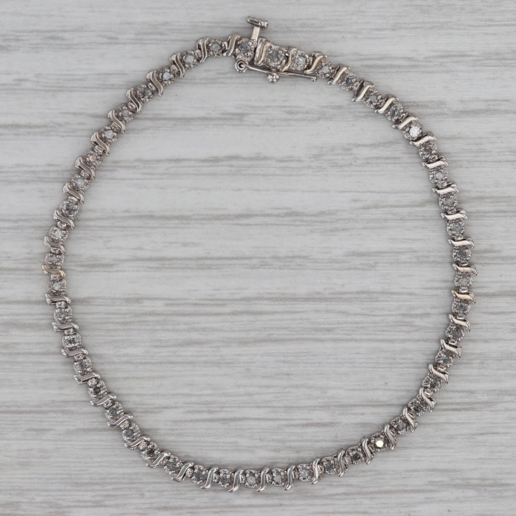 Gray 1ctw Diamond Tennis Bracelet 10k White Gold 7" 3.6mm