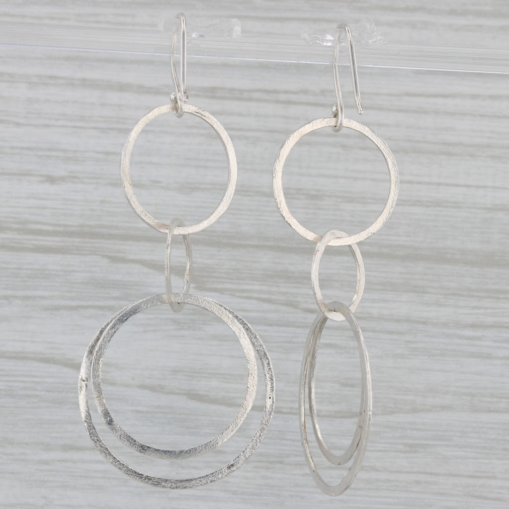 Gray Interlocking Circles Dangle Earrings Sterling Silver Hook Posts Statement