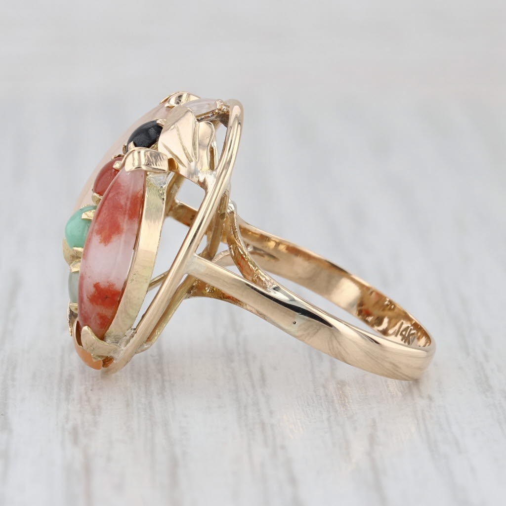 Multicolor Jadeite Jade Cluster Ring 14k Yellow Gold Size 6.25 Cocktail