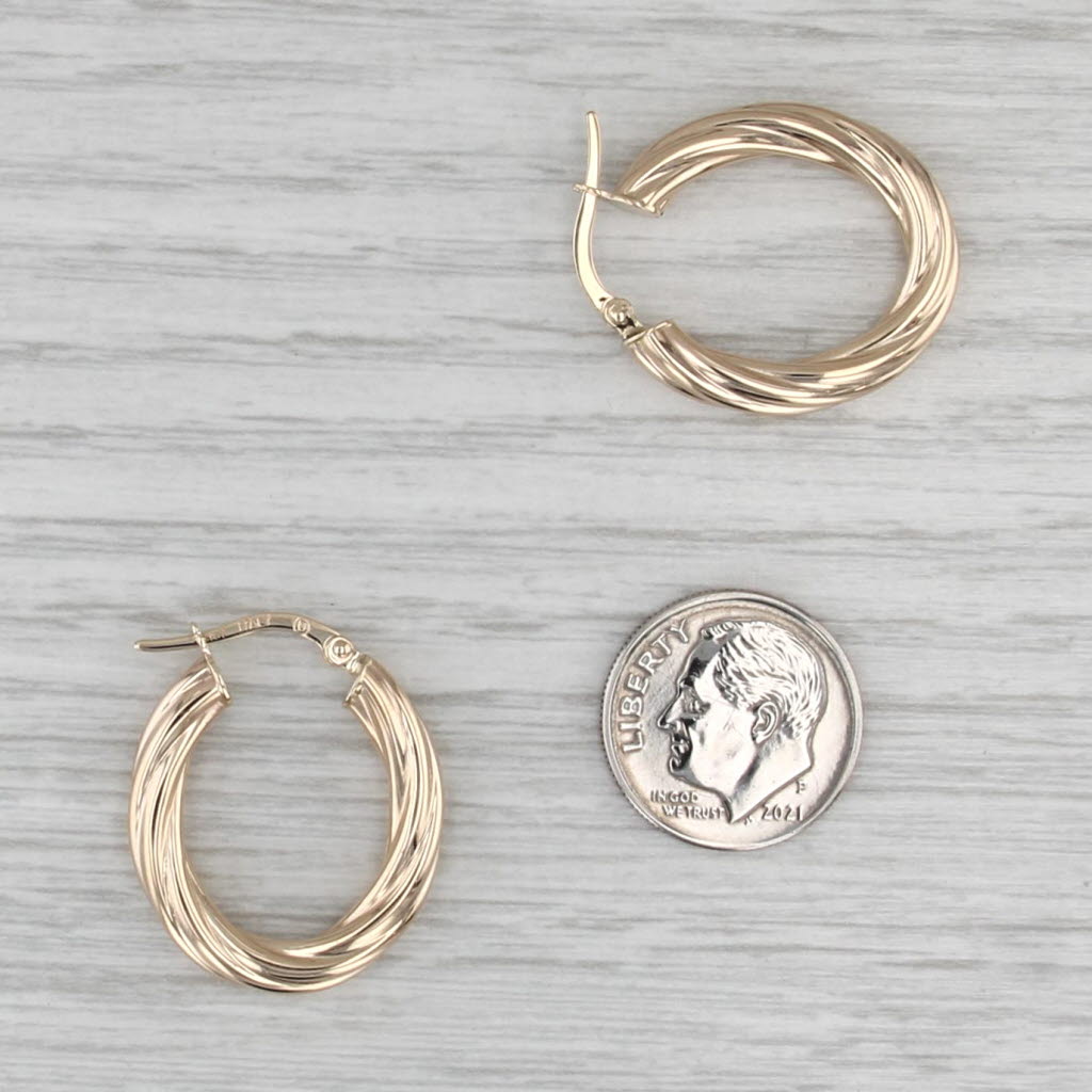 Oval Twist Hoop Earrings 14k Yellow Gold Snap Top Hoops