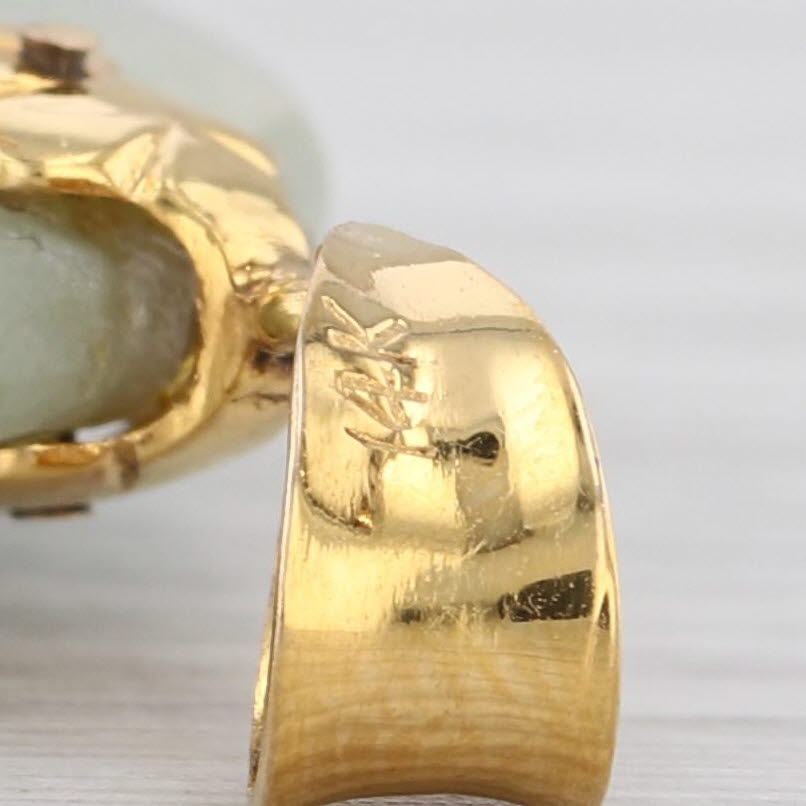 Green Jadeite Jade Carved Large Fish Pendant 14k Gold Star Accents
