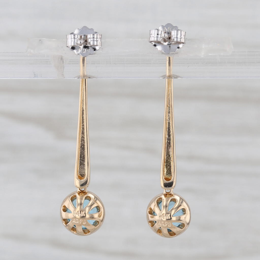 2.08ctw Blue Topaz Diamond Drop Earrings 14k Yellow White Gold