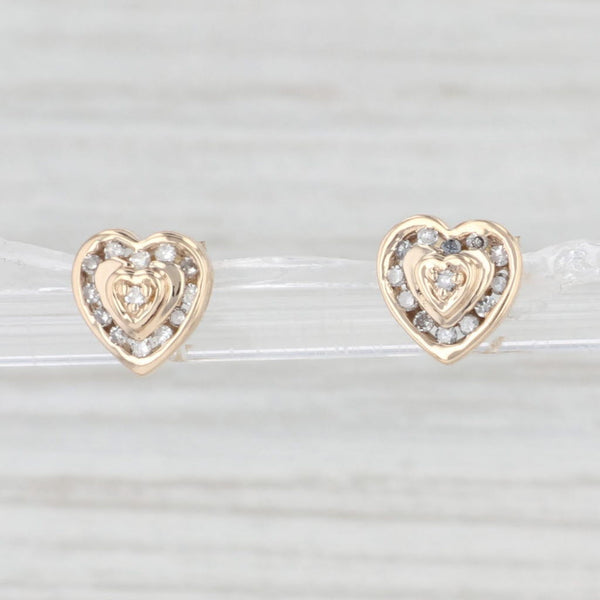Light Gray 0.12ctw Diamond Heart Stud Earrings 10k Yellow Gold