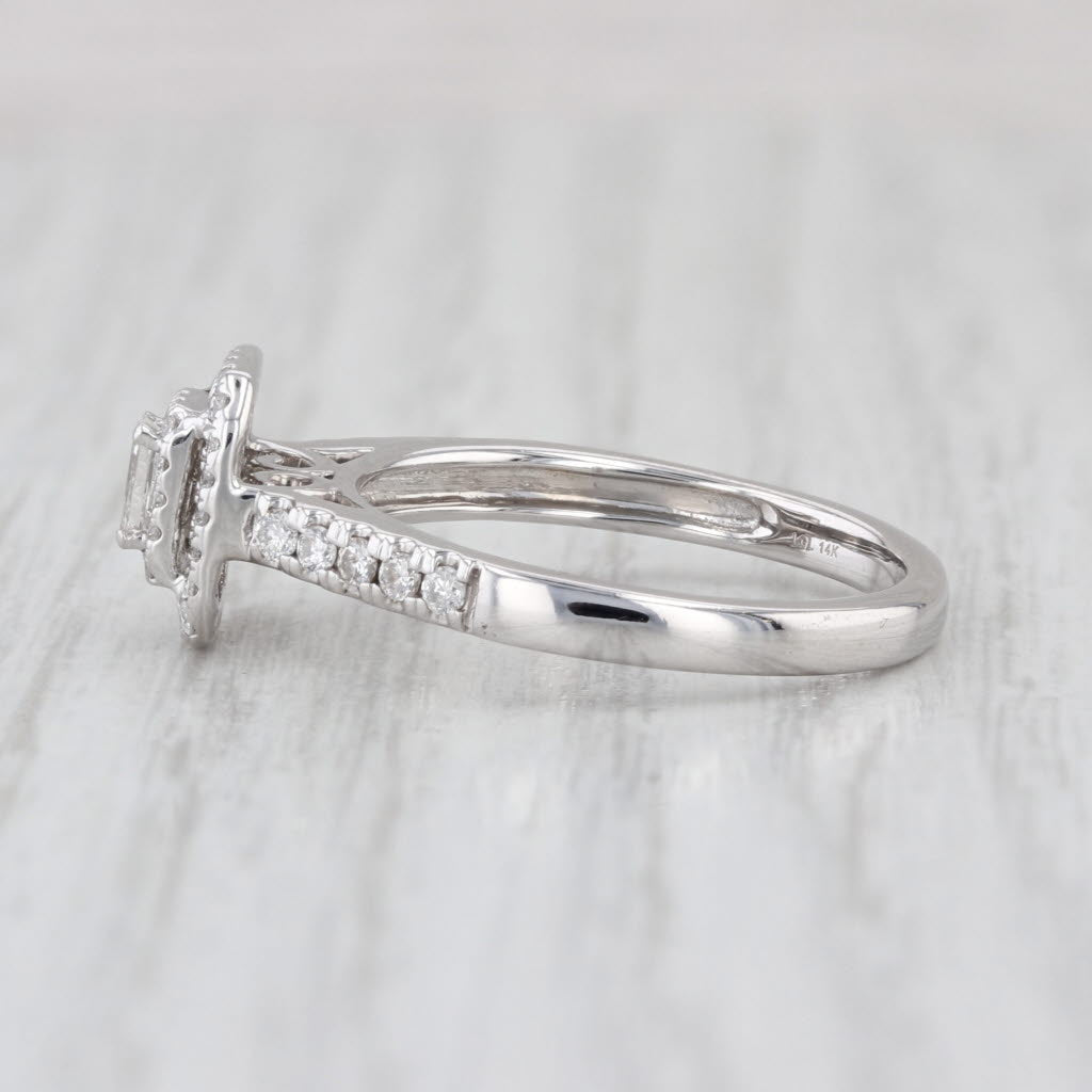 0.42ctw Diamond Halo Engagement Ring 14k White Gold Size 7 Emerald Cut
