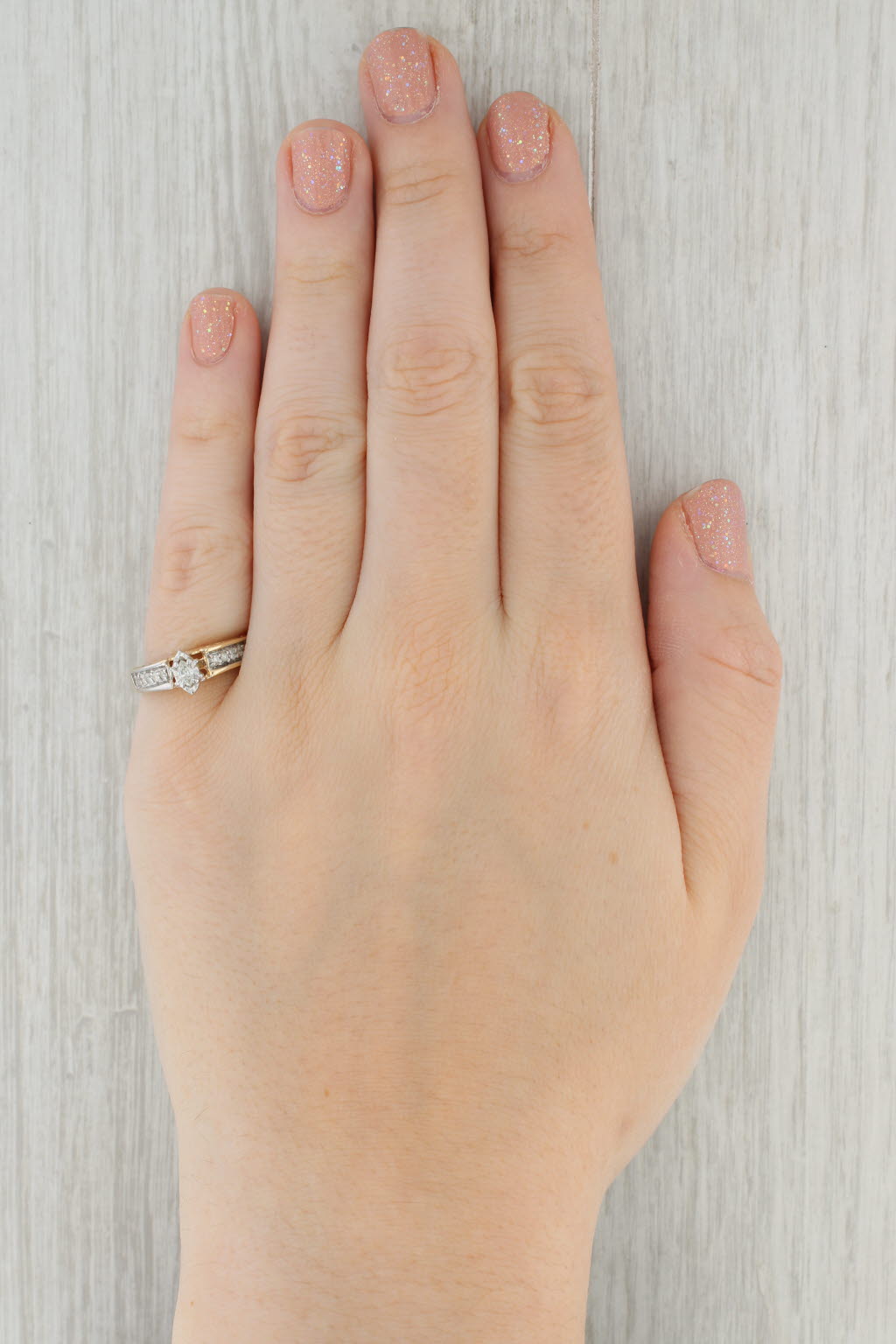 Gray 0.25ctw Marquise Diamond Engagement Ring 10k Yellow Gold Size 7.25 Heart Bridge