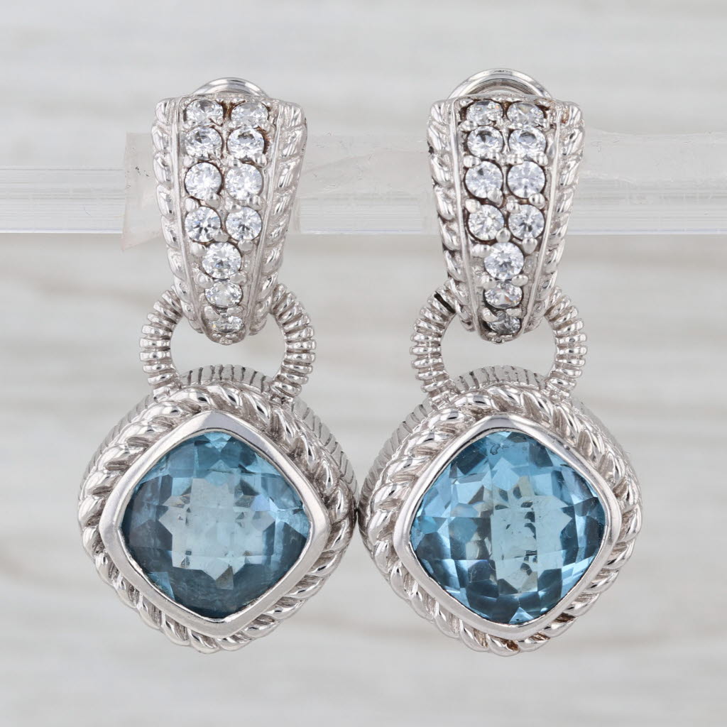 Judith Ripka 10ctw Blue Topaz Cubic Zirconia Earrings & Charms Sterling Silver