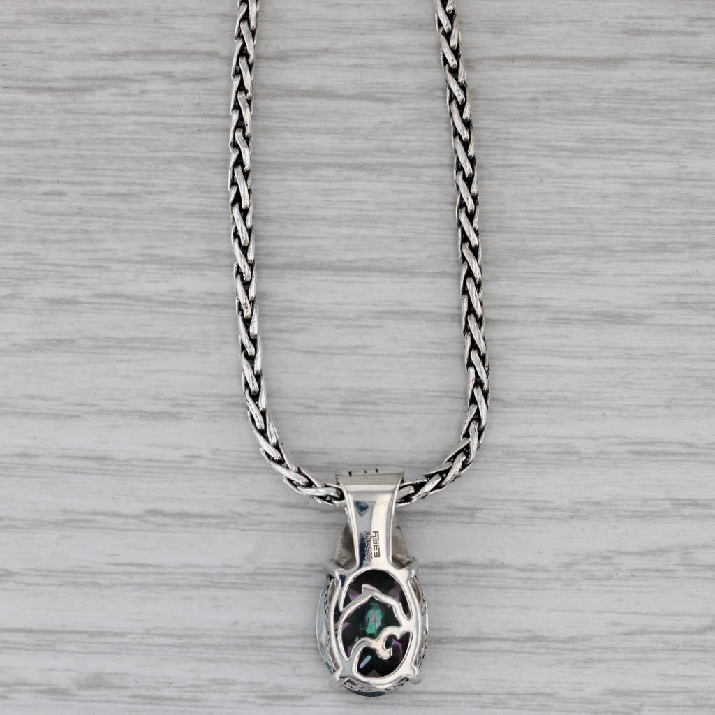 Gray Effy 12ct Mystic Topaz Pendant Necklace Sterling Silver 18k Gold 18" Wheat Chain