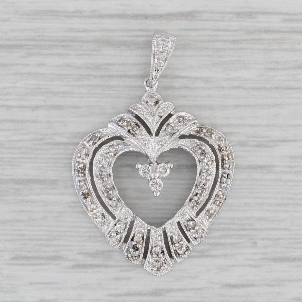 Gray 0.14ctw Diamond Heart Pendant 10k White Gold Vintage