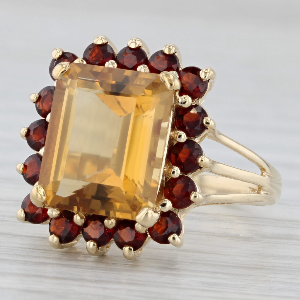 Gray 7.25ctw Citrine Garnet Halo Ring 10k Yellow Gold Size 8 Cocktail