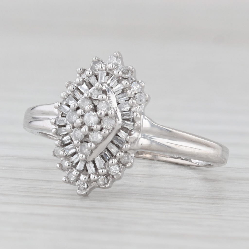 Light Gray 0.18ctw Diamond Cluster Halo Ring 10k White Gold Size 7