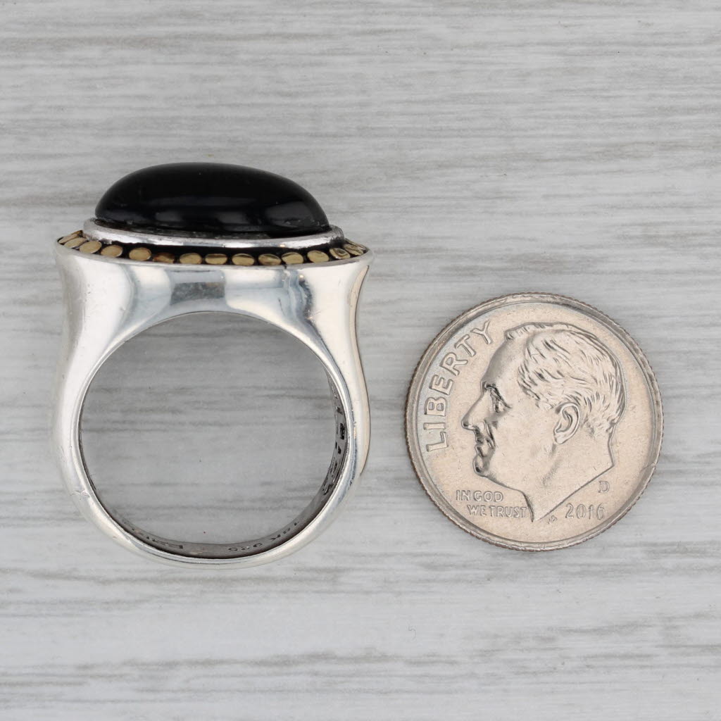 Gray Effy Black Glass Cabochon Ring Sterling Silver 10k Gold Size 7