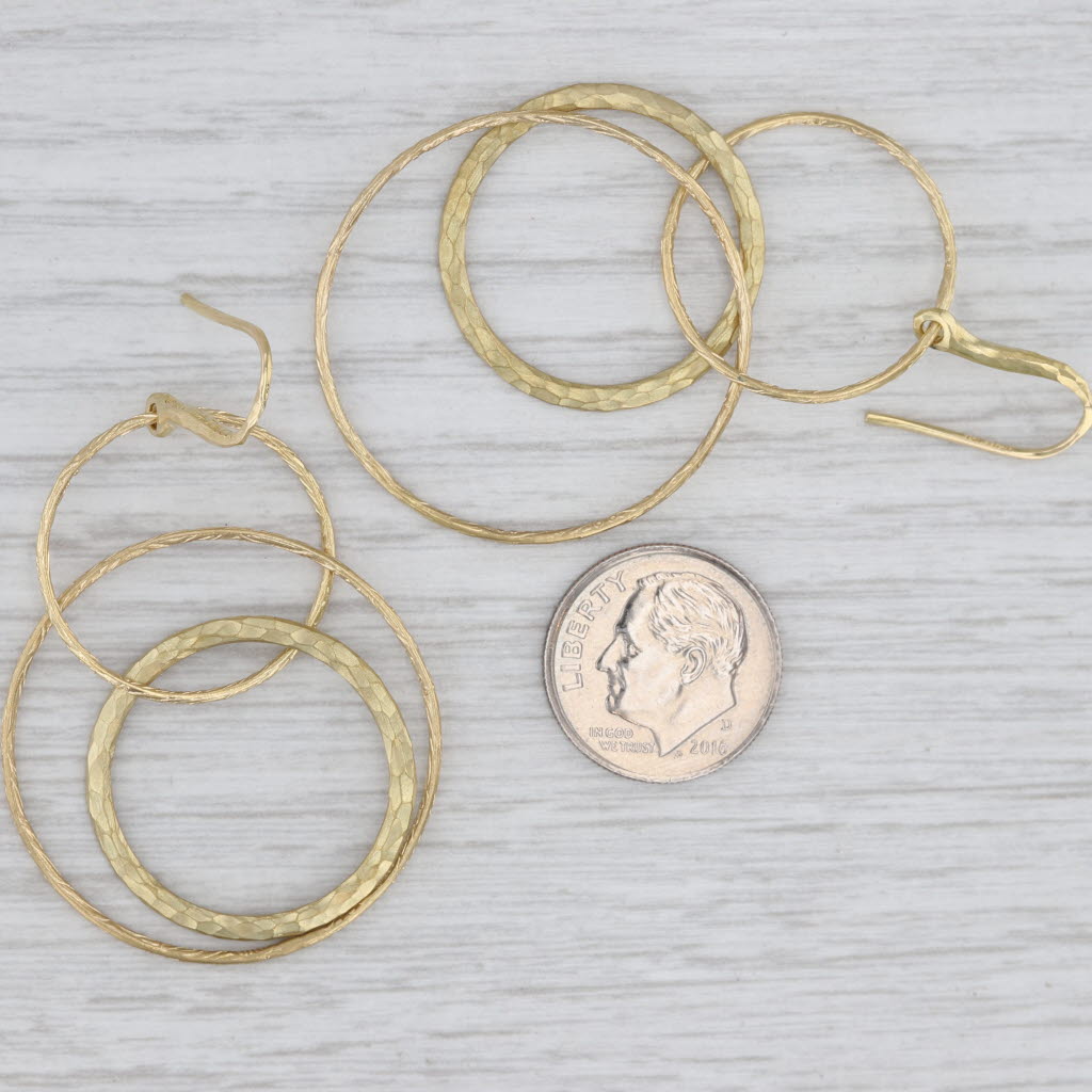 Light Gray Tiffany Hammered Linked Circles Dangle Earrings Pouch 18k Yellow Gold Hook Posts