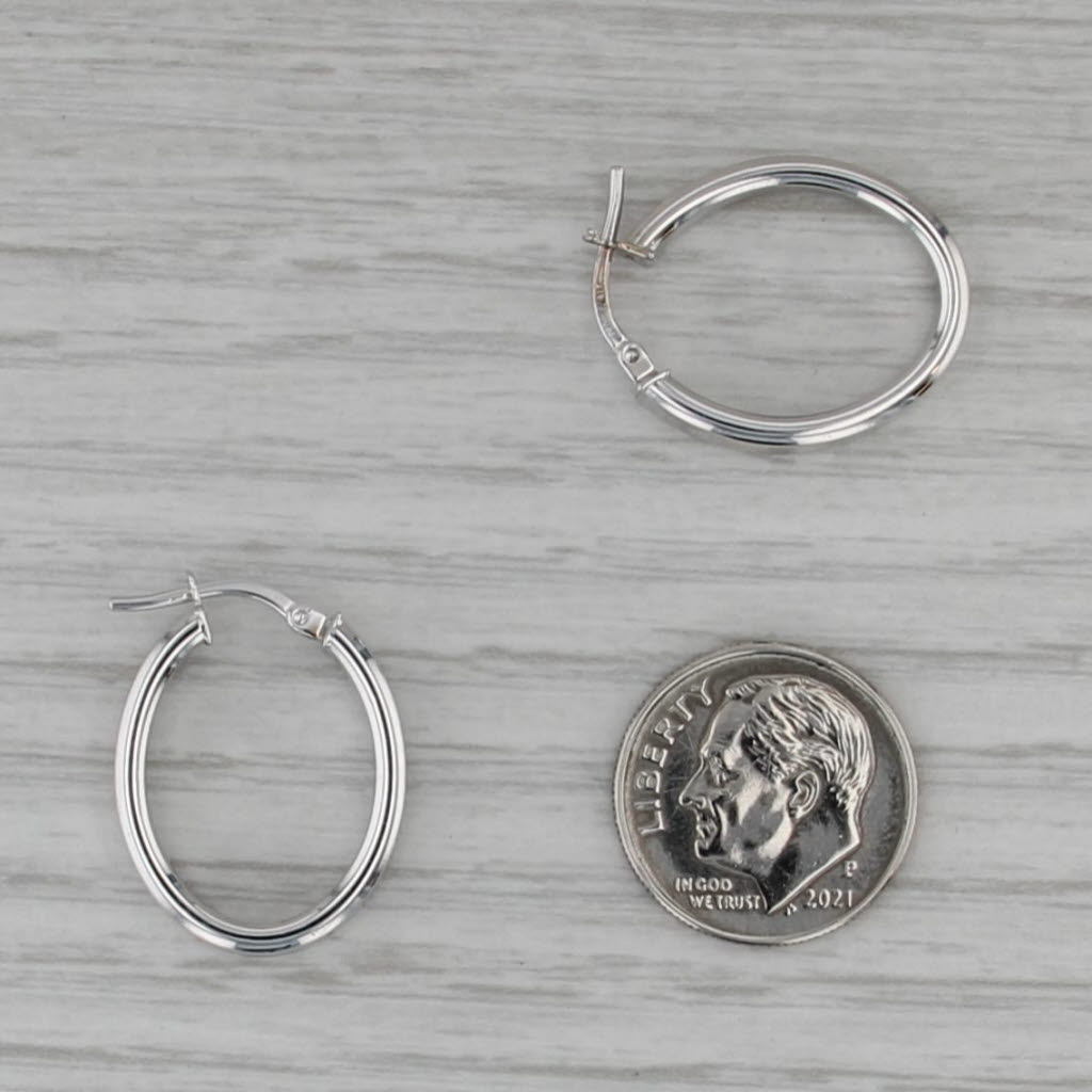 Oval Hoop Earrings 14k White Gold Snap Top Posts Hoops