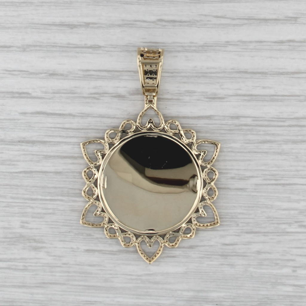 New 0.97ctw Diamond Hearts Medallion Pendant 10k Gold Engravable Photo Holder
