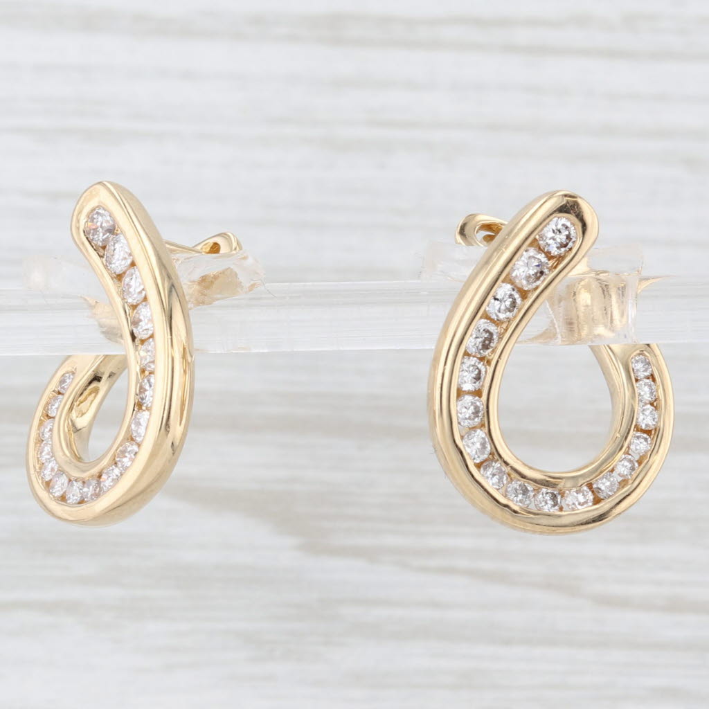 Light Gray 0.75ctw Diamond Front Facing Hoop Earrings 18k Yellow Gold Snap Top Hoops