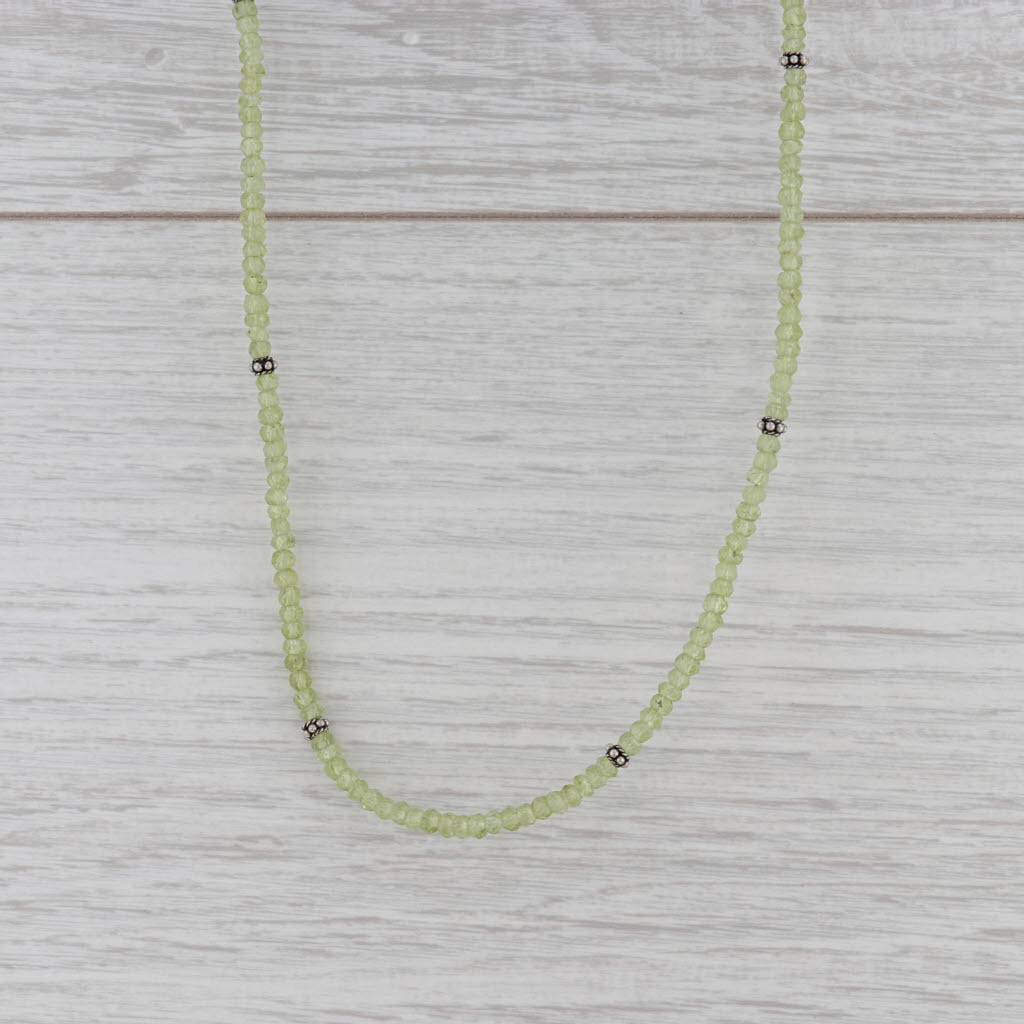 New Nina Wynn Peridot Bead Necklace Sterling Silver 15.5-18.5" Single Strand