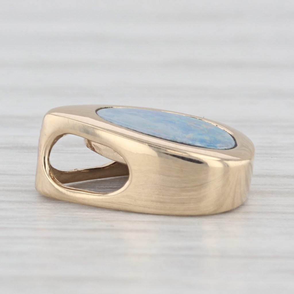 Light Gray Opal Teardrop Pendant 14k Yellow Gold Small Floating Drop