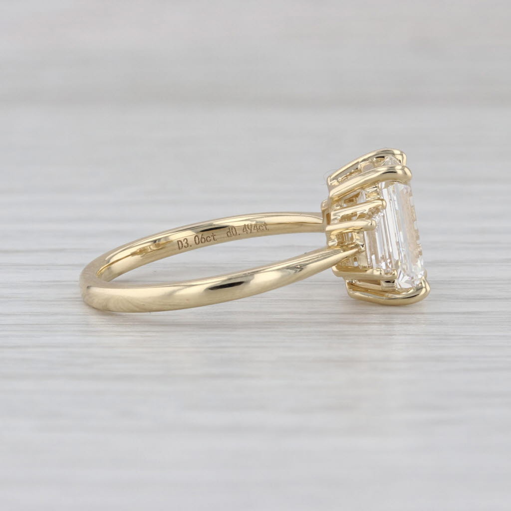 New IGI 3.55ctw Emerald Cut Lab Grown Diamond Engagement Ring 14k Yellow Gold