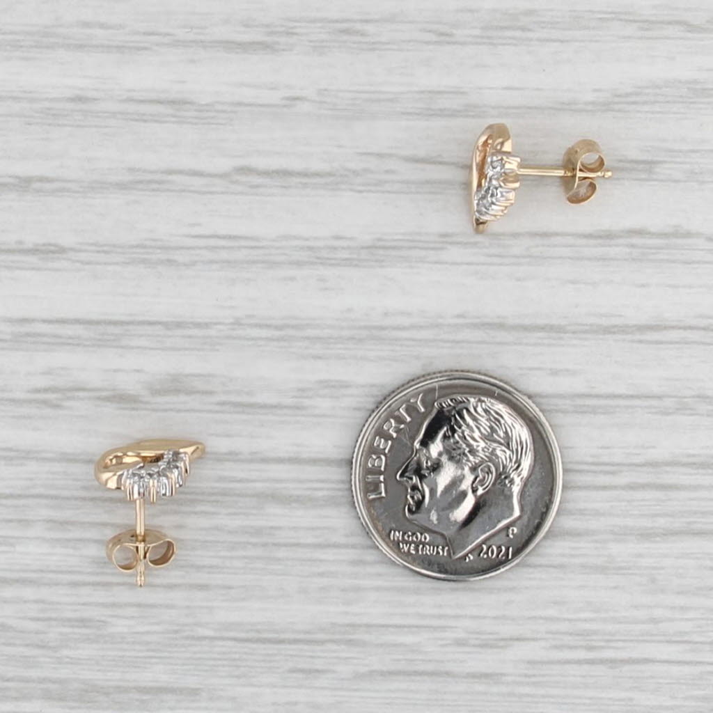 Diamond Accented Heart Stud Earrings 14k Yellow White Gold Studs