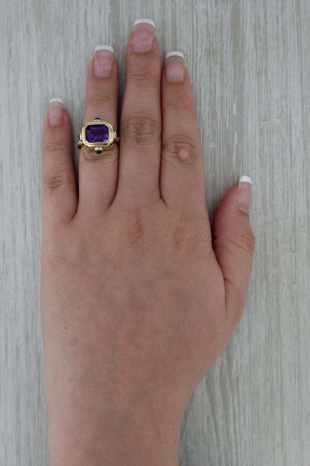 4ct Amethyst Blue Sapphire Cabochons Ring 14k Yellow Gold Size 5 Cocktail