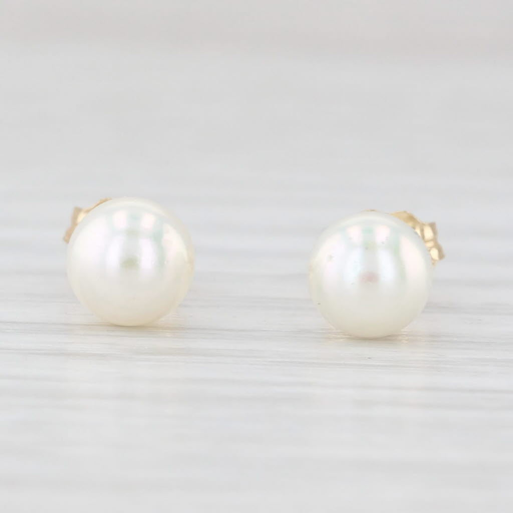 Light Gray 5.5mm Cultured Pearl Stud Earrings 14k Yellow Gold Round Bead Solitaires