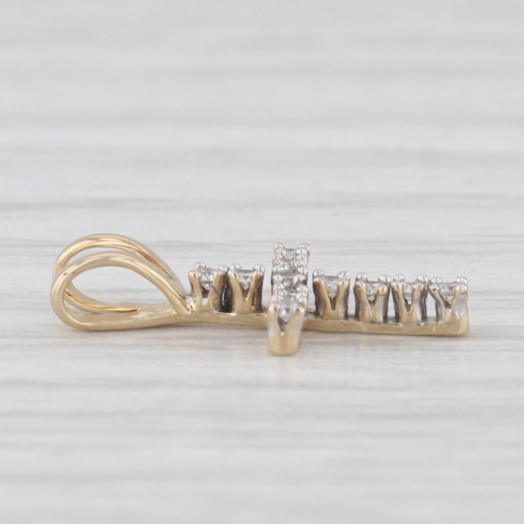 Light Gray Small Diamond Cross Pendant 14k Yellow Gold Tiny Drop