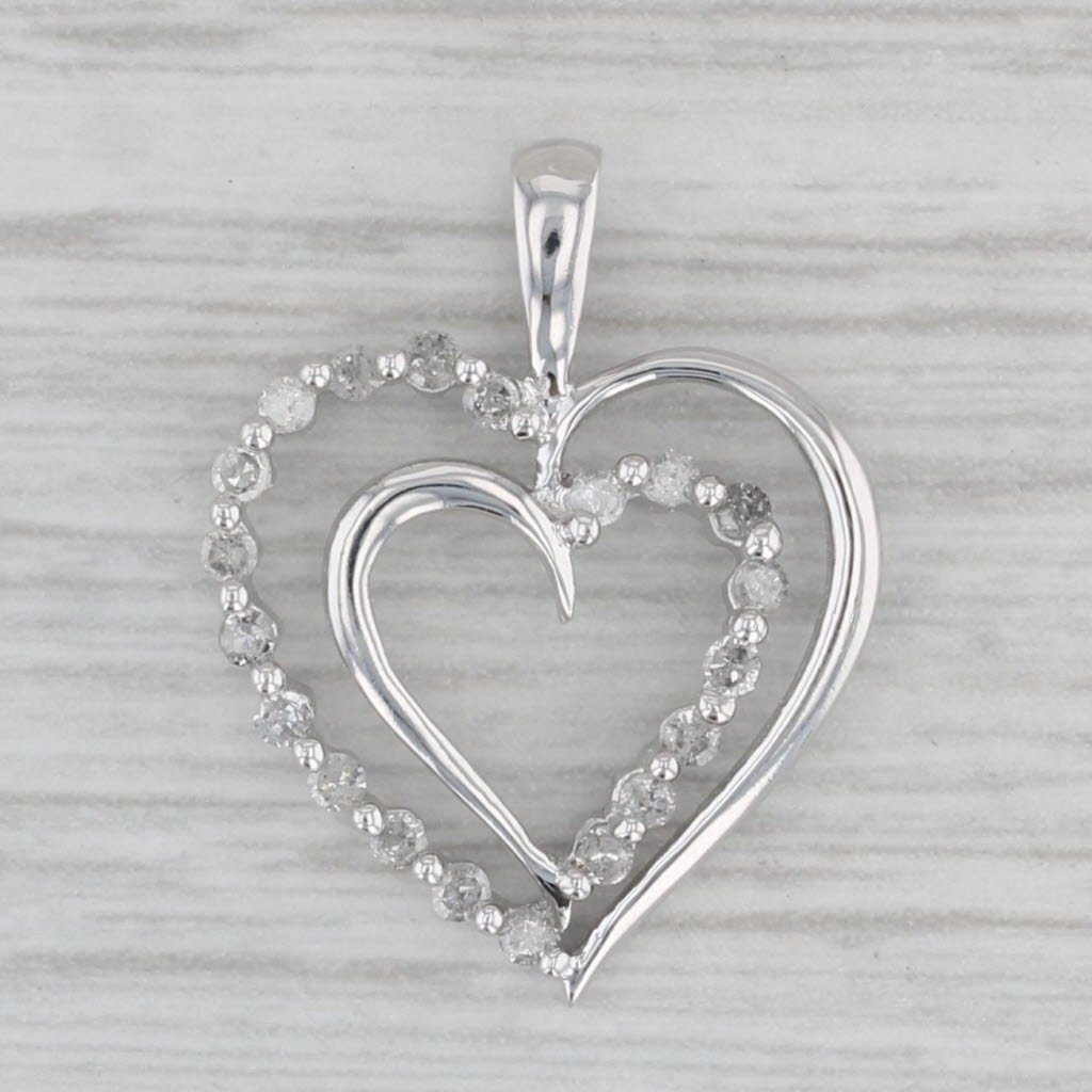 Gray 0.25ctw Diamond Double Heart Pendant 10k White Gold