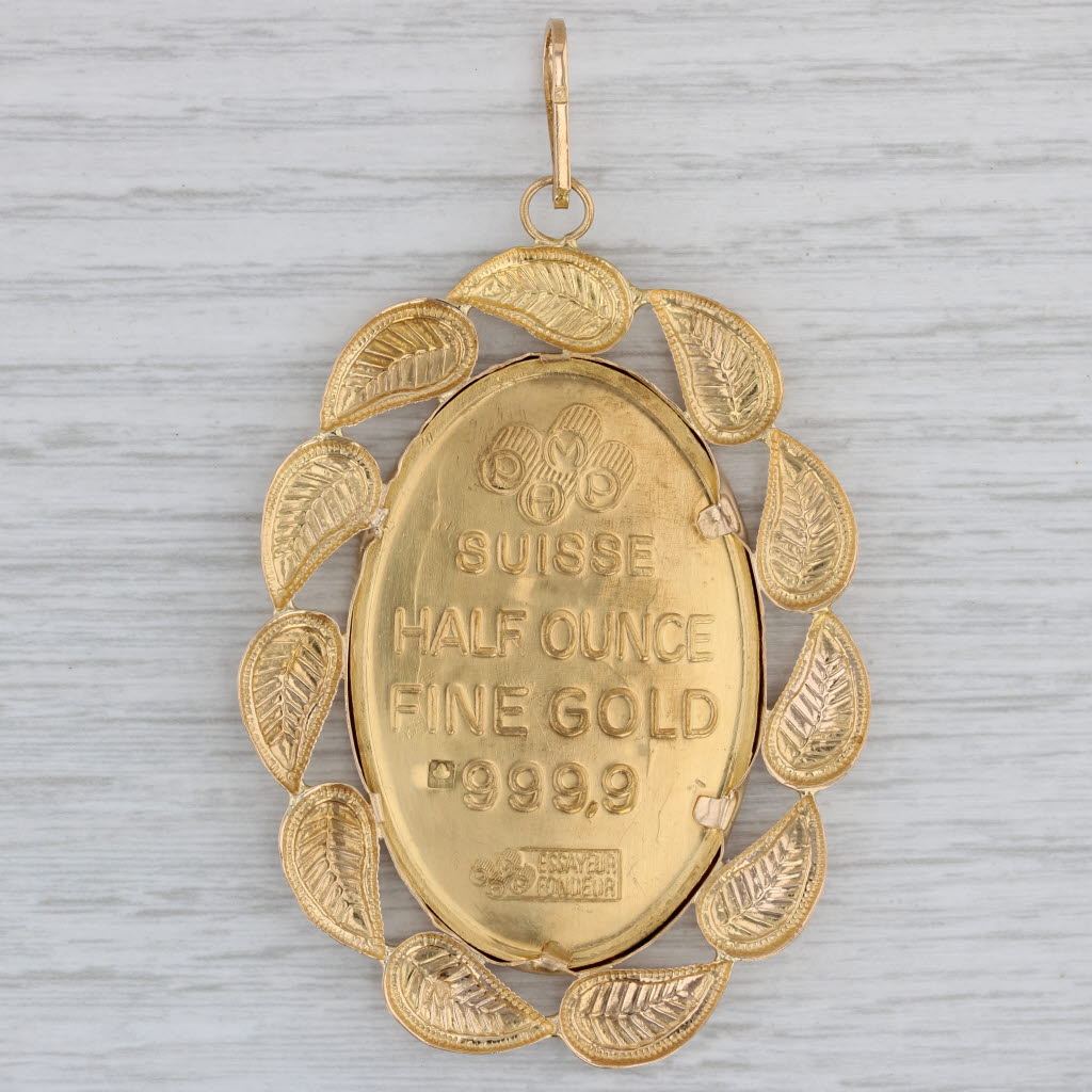 Gray Large Lady Fortuna Pamp Suisse Gold Oval Pendant 21k Bezel 999 Fine Half Ounce