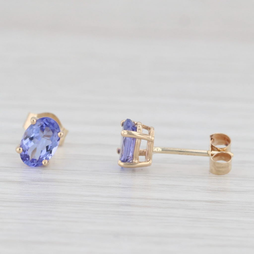 Light Gray 1ctw Oval Tanzanite Solitaire Stud Earrings 14k Yellow Gold