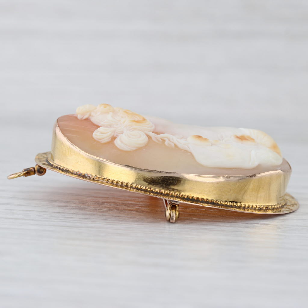 Antique Carved Shell Cameo Brooch 10k Yellow Gold Pin Pendant