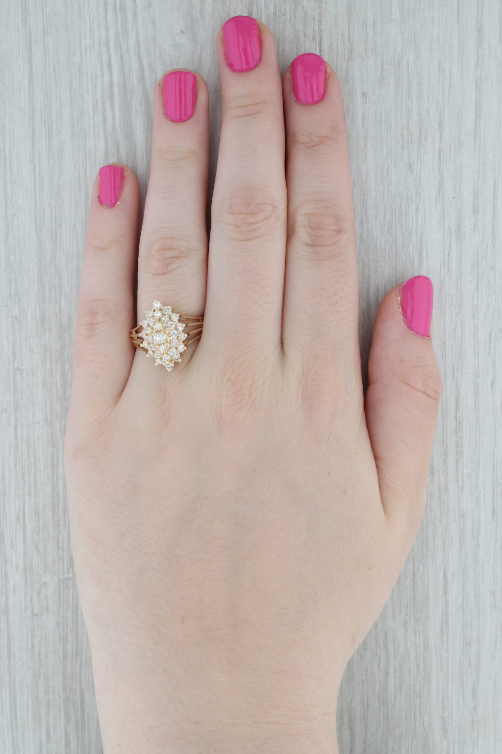 Gray 1.25ctw Diamond Cluster Ring 14k Yellow Gold Size 8.75 Cocktail